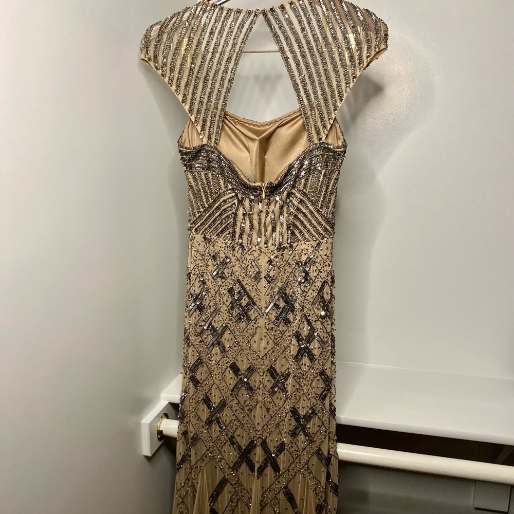 Adrianna Papell Cap-Sleeve Beaded Gown- Nude, size 6 (US)